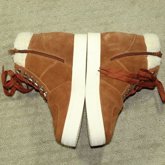 NWOT Steve Madden Wharton Women's 10 Cognac Suede Shearling Lace Up Sneaker Boot - Picture 3 of 6